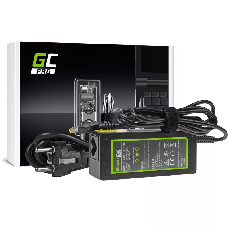 Toiteadapter roheline Cell AD38AP 65W Lenovo sülearvutitele, 20V 3,25A, 1,2 m kaabel, must