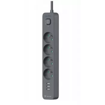 Power Line+ mobiilivalmis liigpingekaitsega pikendusjuhe 1,5 m (4 pistikupesa + 3x USB A, 5V 2,4A)