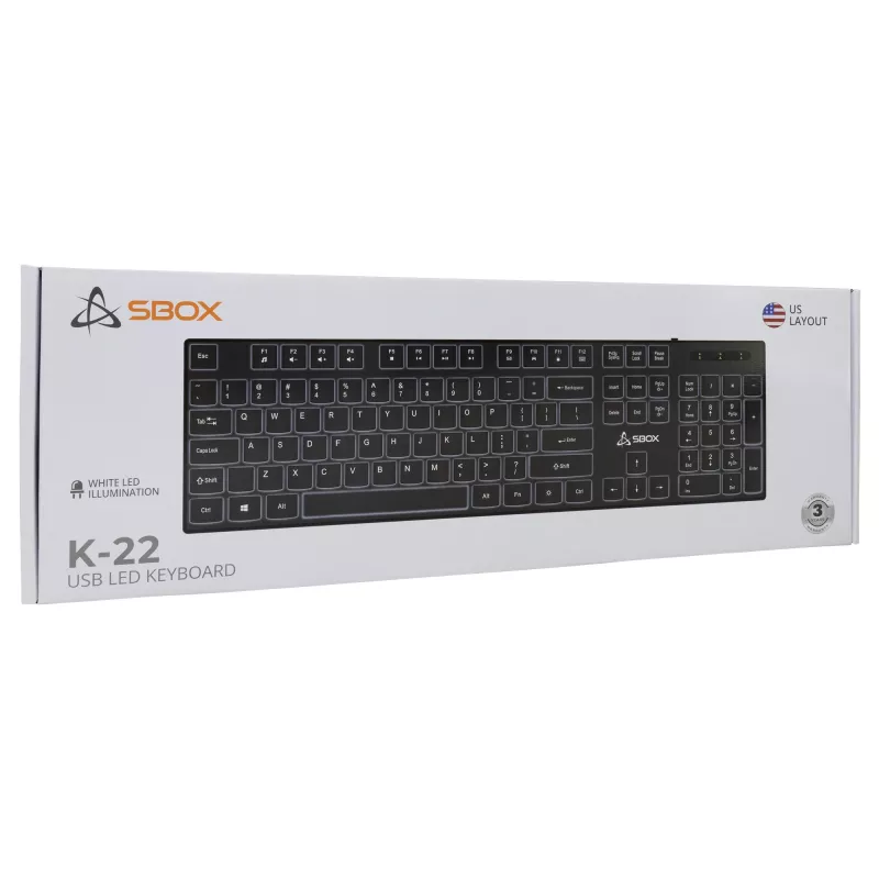 Juhtmega USB-klaviatuur SBOX K-22 US Must — USA paigutus, must, juhtmega USB-ühendus
