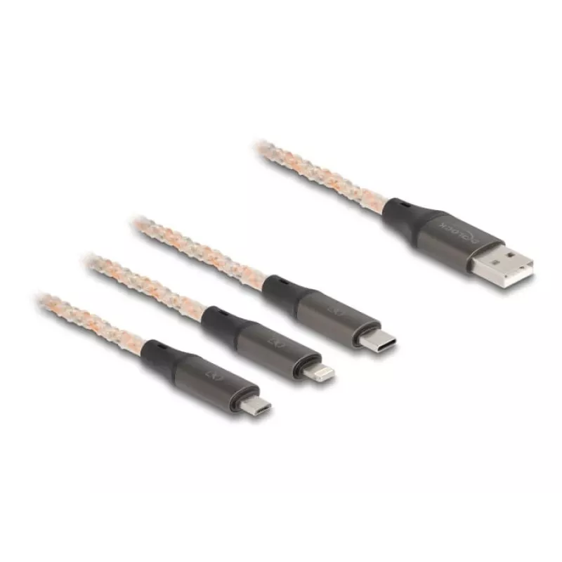DeLOCK USB-kaabel 1,2 m USB 2.0 USB A USB C/Micro-USB B/Lightning läbipaistev