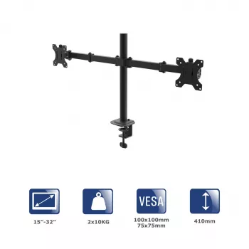 Akyga AK-MB-02 kahe monitori lauakinnitus, 2 x 10 kg, VESA 75x75 / 100x100, 15–32", must