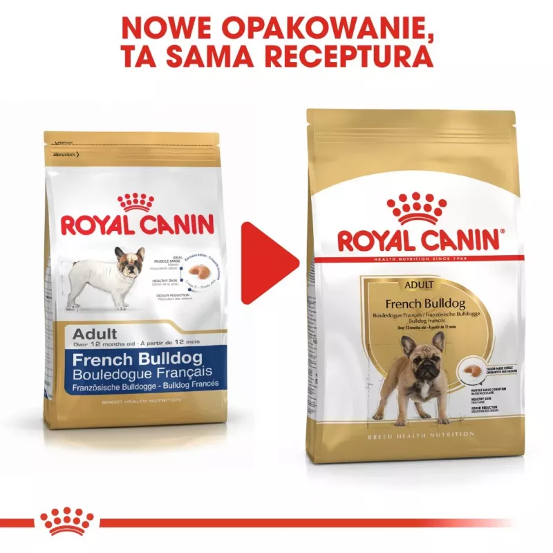 Kuiv koeratoit Royal Canin French Bulldog Adult 9 kg — sealiha, 26% valku, 18% rasva