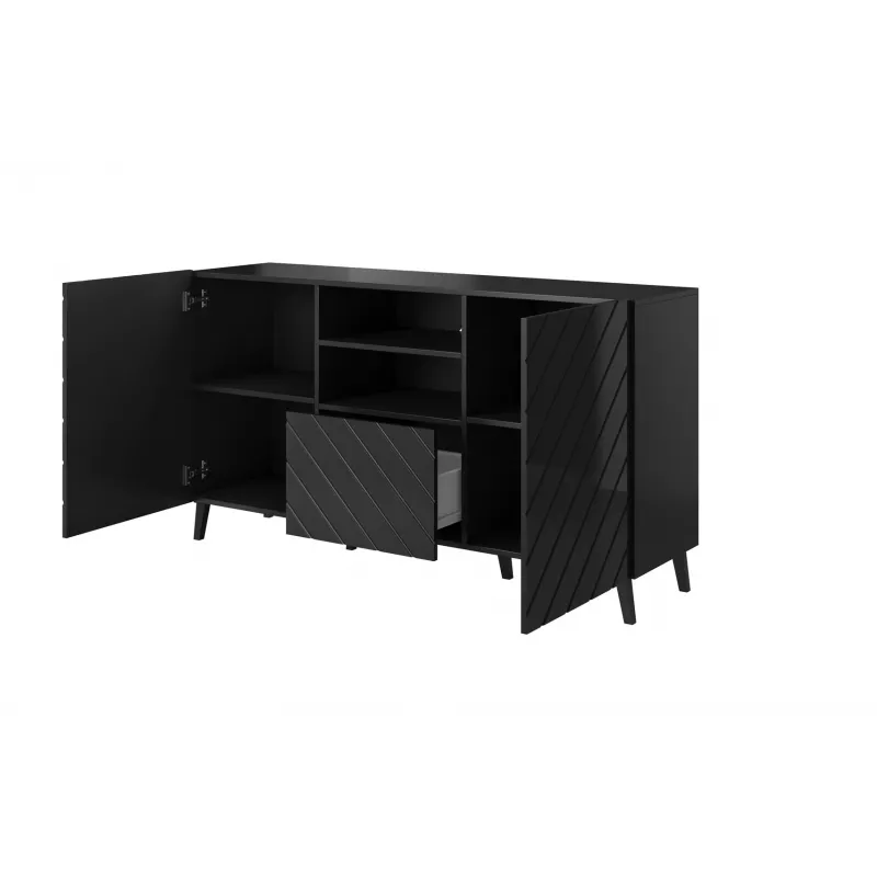 Kummut cama meble ABETO 150x42x82 cm, läikiv must, MDF-korpus, 1 sahtel