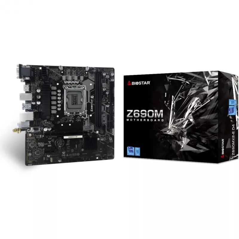 Emaplaat BIOSTAR Z690MX2-E D4 mikro-ATX, Intel Z690, LGA 1700, DDR4, 2x DIMM, 64 GB, 2,5Gb LAN, 4x SATA III, 1x M.2