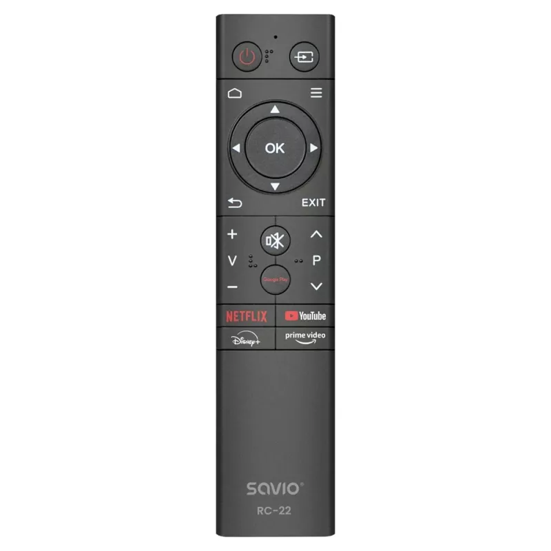 SAVIO TV kaugjuhtimispult RC-22 — IR juhtmevaba universaalne, 20 nuppu, 10 m ulatus, USB‑C, must