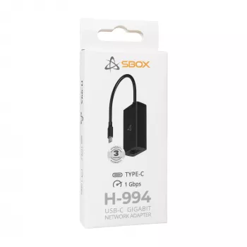 USB-C Gigabit võrguadapter SBOX H-994, 1000 Mbps Ethernet, USB-C RJ45-le
