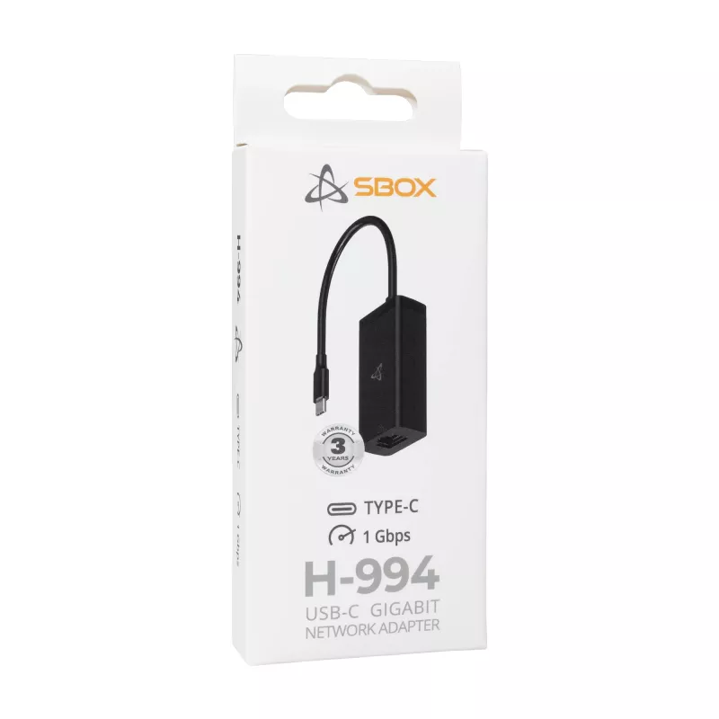 USB-C Gigabit võrguadapter SBOX H-994, 1000 Mbps Ethernet, USB-C RJ45-le