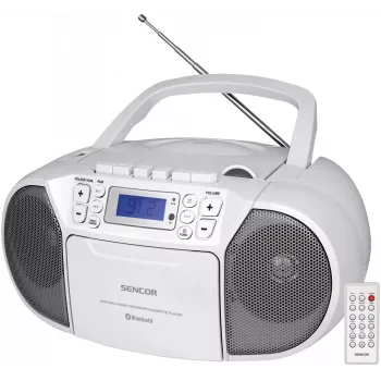 Kantav stereosüsteem SENCOR SPT 3907 W — 14 W, CD/MP3, Bluetooth 2.1, FM-tuuner, USB, valge