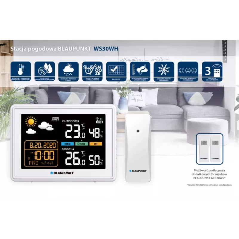 Ilmajaam BLAUPUNKT WS30WH — sise- ja välistemperatuuri ning õhuniiskuse monitor