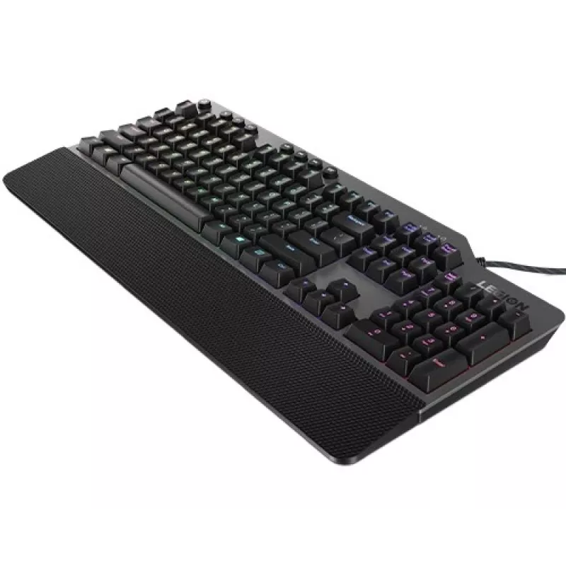 Mehaaniline mänguriklaviatuur Lenovo Legion K500 — täissuuruses 104-klahviline USB, QWERTY US English, RGB taustvalgustus, hall/must