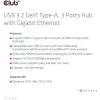 USB jaotur CLUB3D USB 3.2 Gen1 Type-A 3 pordiga ja Gigabit Ethernetiga