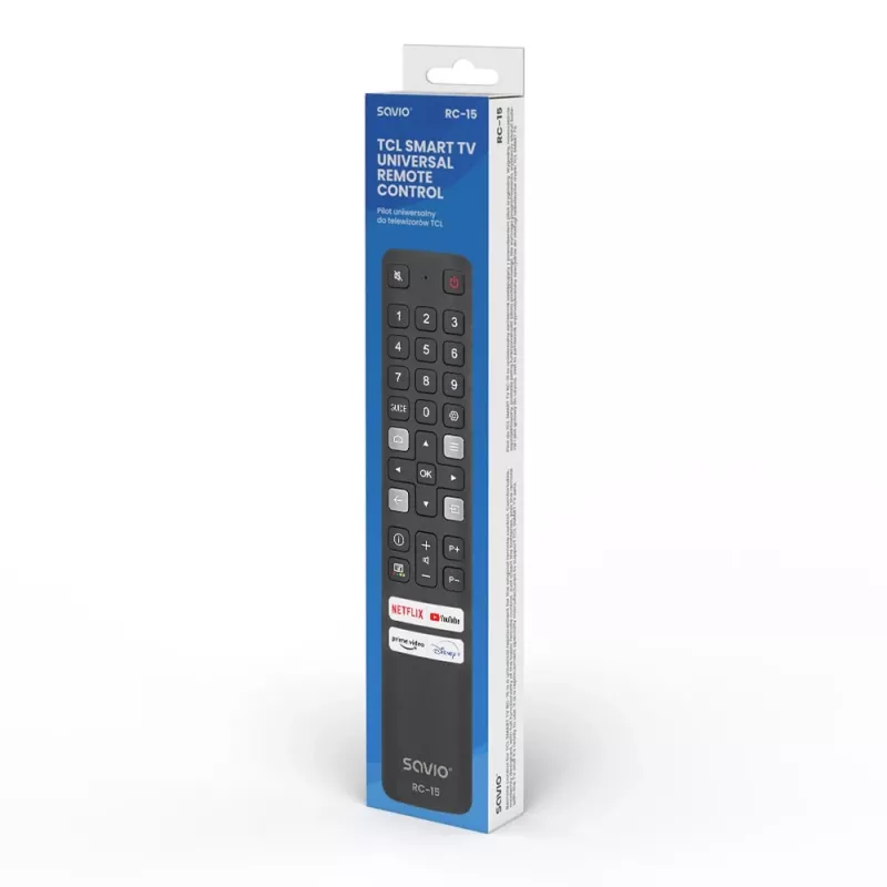 SAVIO universaalne TV-pult RC-15 TCL SMART TV jaoks, IR-juhtmevaba, must, ulatus 10 m