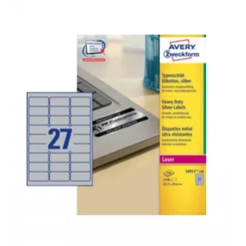 Avery Durable Heavy Duty L6011 - polüester - püsiliim - hõbedane - 63,5 x 29,6 mm 2700 silt(i) (100 lehte x 27) sildid (L6011-100)