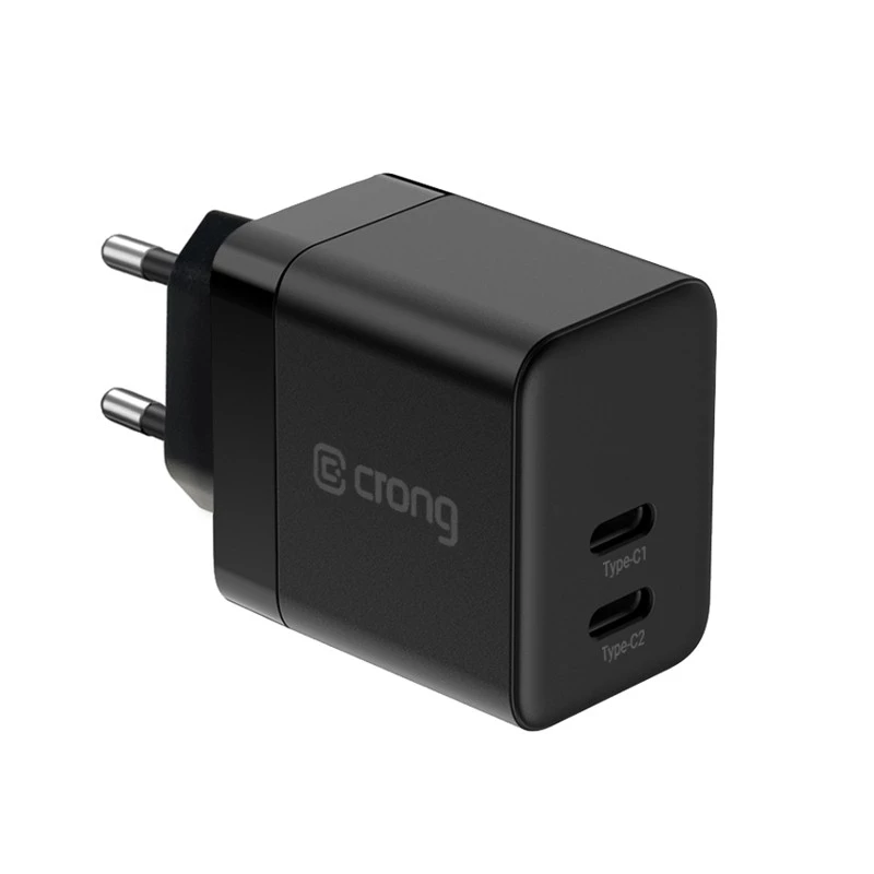 Crong Ultra Compact GaN 35W PD 3.0 2x USB-C seinilaadija (must)