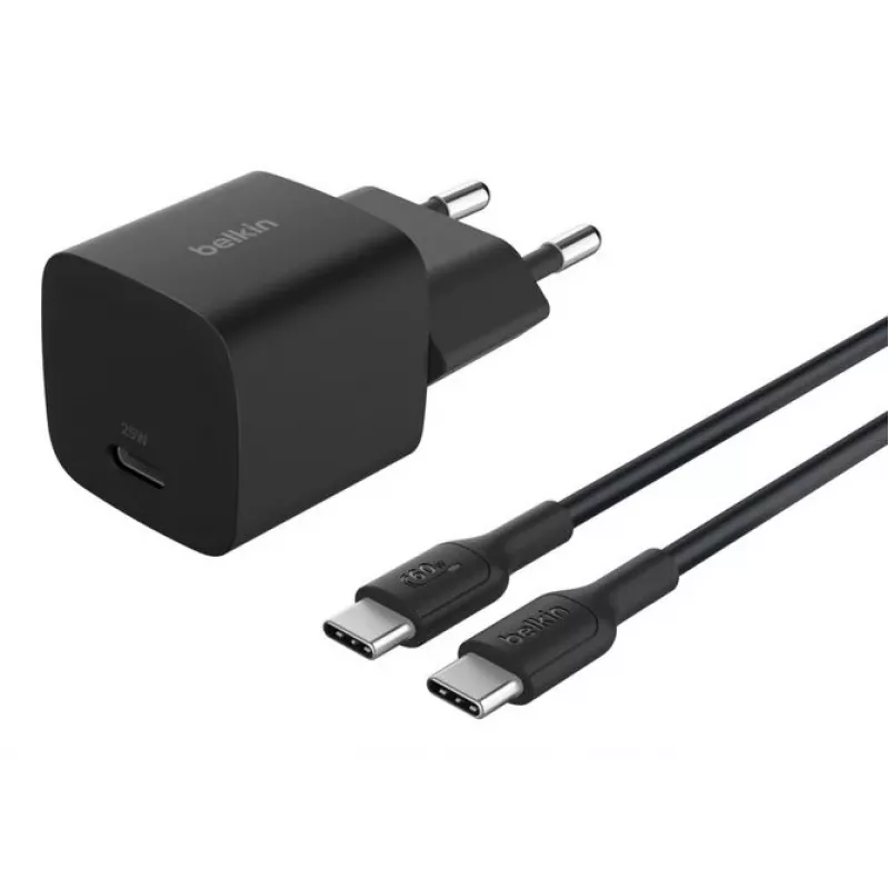 AC Indoor Charger Belkin BoostCharge 25W USB-C PD/PPS, 1 m kaabel, Must — mängukonsoolidele, nutitelefonidele, tahvelarvutitele