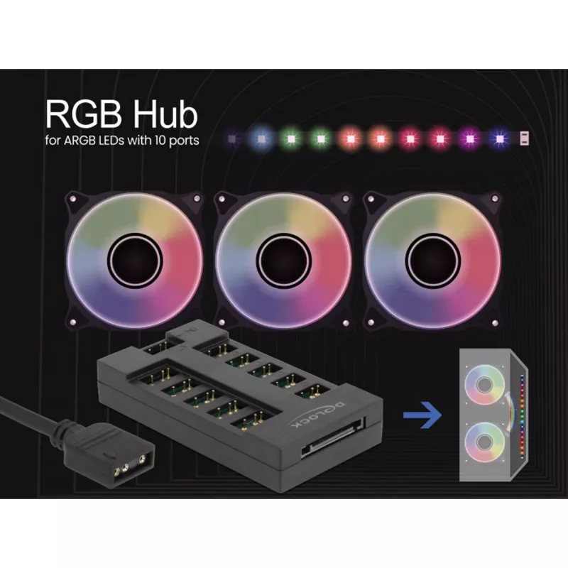 Delock - RGB LED valgusjaotur - 10 porti - Must (64128)