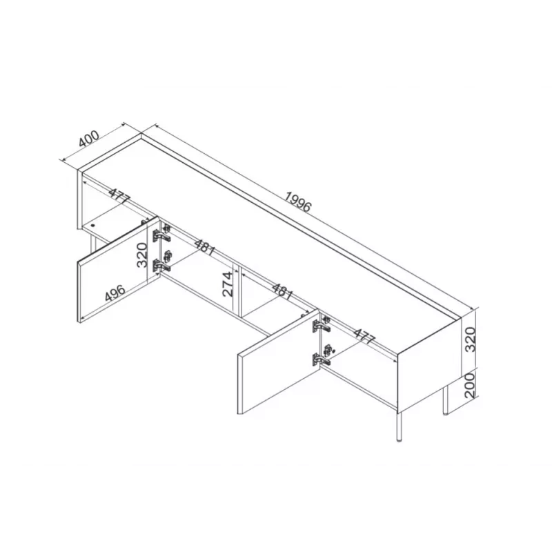 TV-kapp Cama Meble FELLINI 200x40x52 cm, kašmiirraam, õlitatud tammepuust pealispind