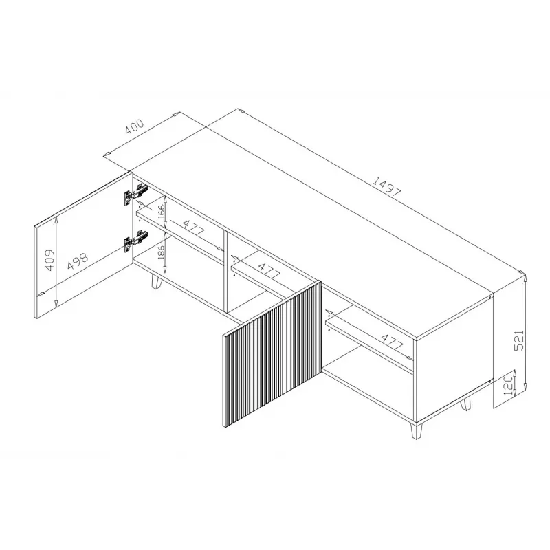 Cama RTV-kapp PAFOS 150x42x52 valge matt