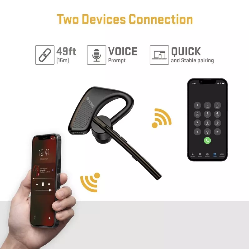 Juhtmega/Bluetooth käed-vabad komplekt YENKEE YHF F20BK — peakomplekt ja sisseehitatud mikrofon kõnedeks ja heli jaoks