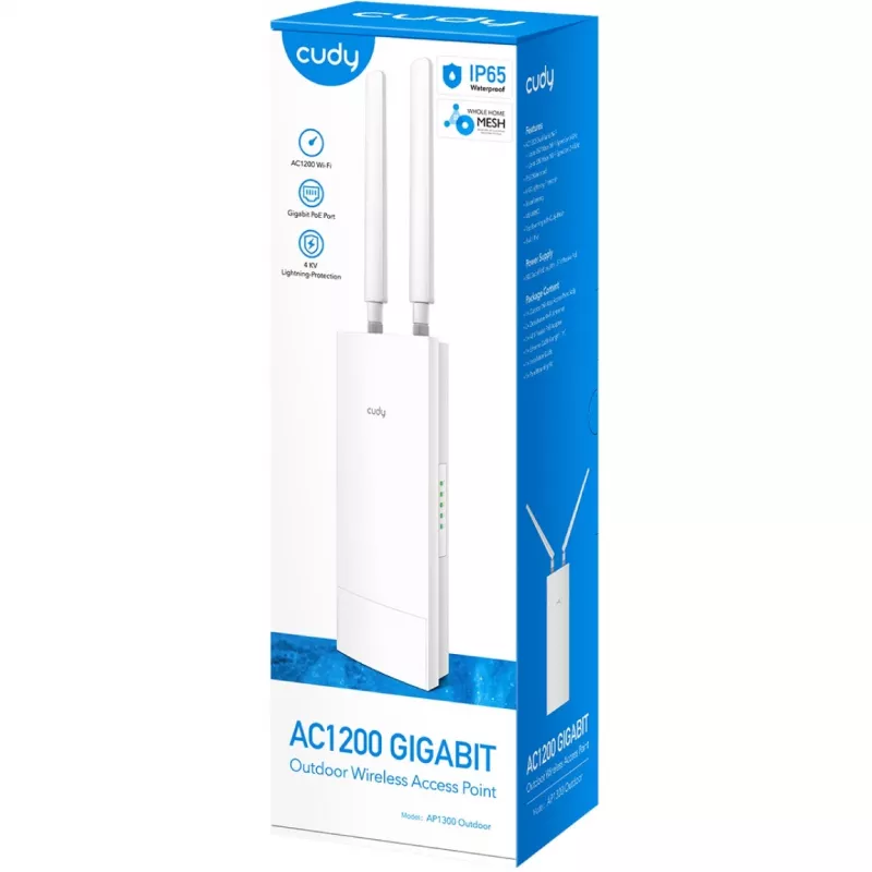 Pääsupunkt Cudy AP1300 Outdoor — kaheribaline 2,4/5 GHz, 300/867 Mbit/s, IP65, PoE, 2 välist RP‑SMA antenni