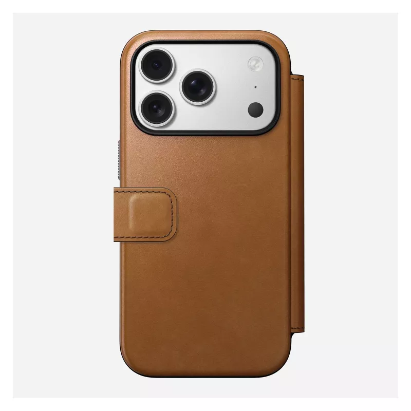 Folio-telefonikott Nomad Modern Leather Folio iPhone 17 Pro jaoks, nahk + alumiinium, 6,3 tolli (16 cm), Tan, 3 kaarditaskut