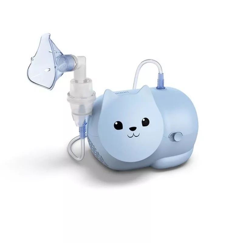 Võrknebulaator Omron Nami Cat NE-C303K-KDE — lauapealne inhalaator, 0,35 ml/min, lastele ja täiskasvanutele, sinine, W235×D148×H157 mm