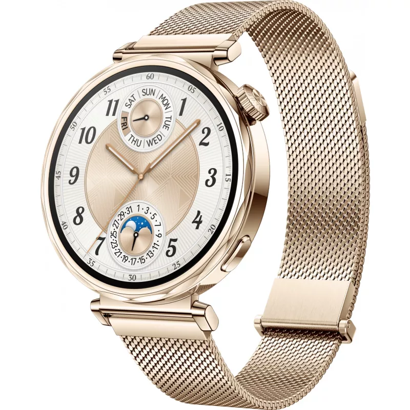 Nutikell HUAWEI WATCH GT5 41 mm — 1,32 tolli AMOLED, 466×466, 323 mAh, roostevabast terasest korpus, kuldne rihm