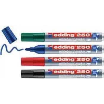 Tahvlimarkerite komplekt Edding 250 — 4 tk, kuulotsik, Must Sinine Roheline Punane