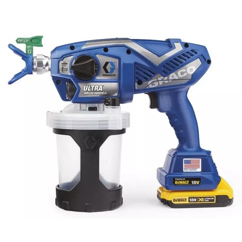 GRACO ULTRA AIRLES PAINT GUN (2 x aku. 2AH DEWALT+ LAADIMINE) + KOTT