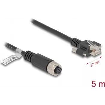 DeLOCK võrgukaabel M12 A-koodiga 8 kontaktiga emane RJ45 pistikule Cat.5e 5 m must