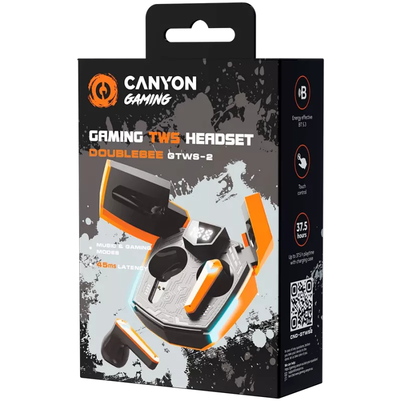 Canyon GTWS-2 Kõrvaklapid juhtmeta kõrvaklappidega mängudeks USB Type-C laadimisdokiga oranž (CND-GTWS2O)