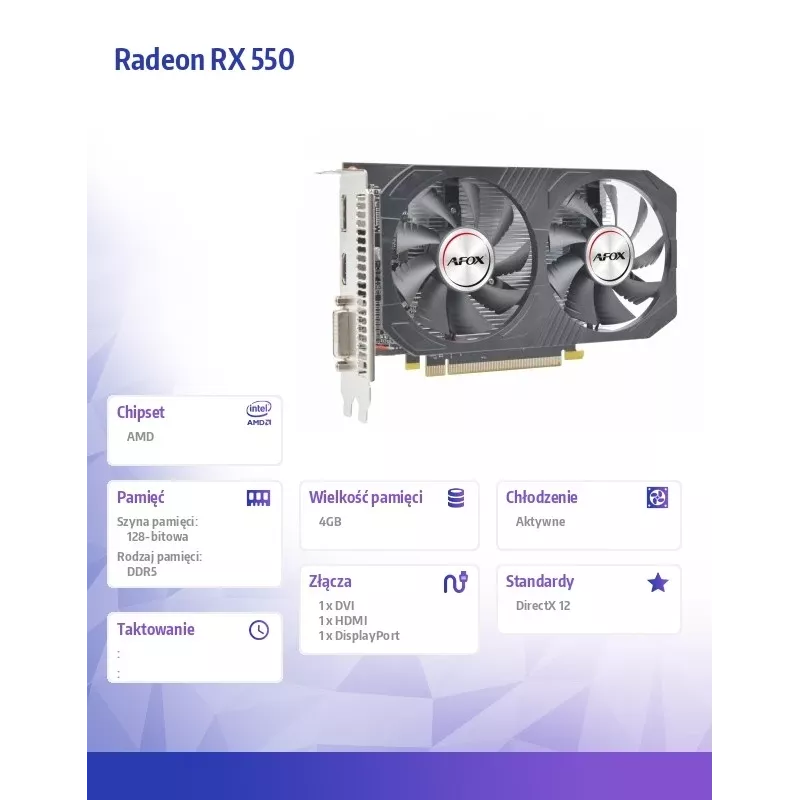 AFOX Radeon RX 550 4GB GDDR5 PCI-E 3.0 graafikakaart