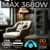 Toitejaotur MACLEAN MCE248 F/B — 3 vahelduvvoolu pesa (1x16A, 2x6A) ja 4 USB-porti (2xUSB‑A, 2xUSB‑C PD 20W), EL-pistik, must