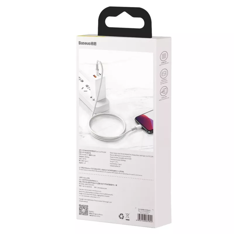 USB-C–Lightning Baseus tihedalt punutud kaabel, 20W, PD, 2m (valge)
