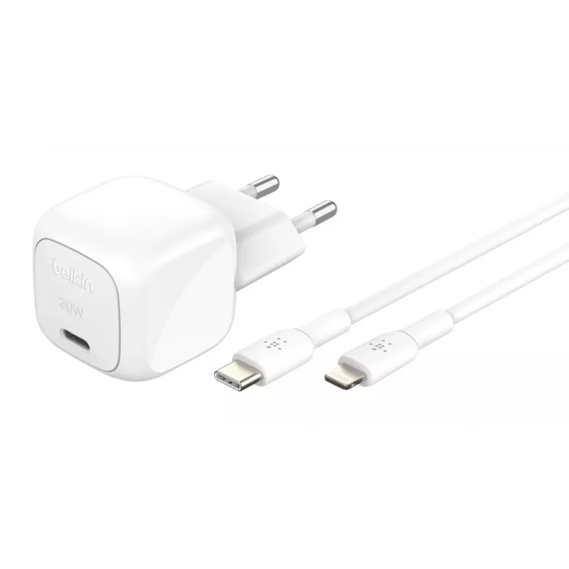 30W USB-C laadija Belkin WCA008KQ1MWH-B5 PD PPS, kompaktne toiteadapter telefonidele ja tahvelarvutitele