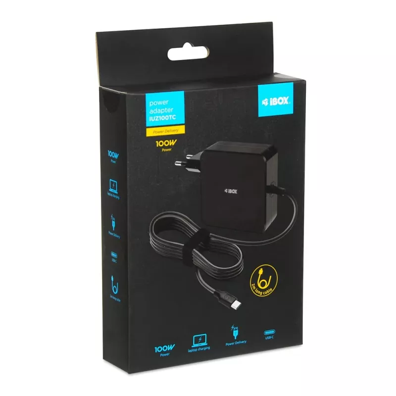Toiteadapter IBOX IUZ100TC 19V 3.42A (100W) USB‑C väljund, 2 m kaabel, must