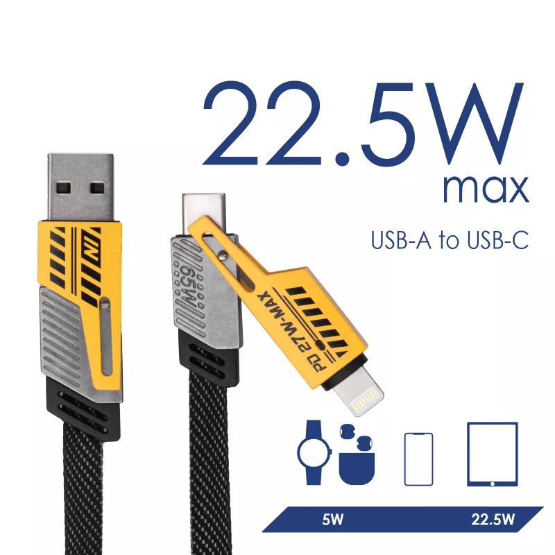 Akyga AK-USB-57 4-in-1 punutud kaabel USB-A/USB-C – USB-C/Lightning, USB 2.0, 65 W, 1 m, hall