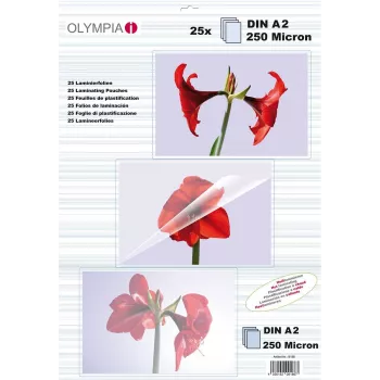 Lamineerimiskiled Olympia 9186 A2 formaadile, läbipaistvad, pakis 25 tk, kile laius 429 mm