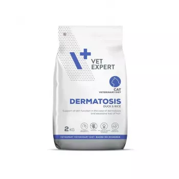 Kuiv kassitoit VETEXPERT Veterinary Diet Dermatosis Duck & Rice 2 kg — hüpoallergeenne veterinaardieet nahaprobleemide korral, 32% valku, 18% rasva