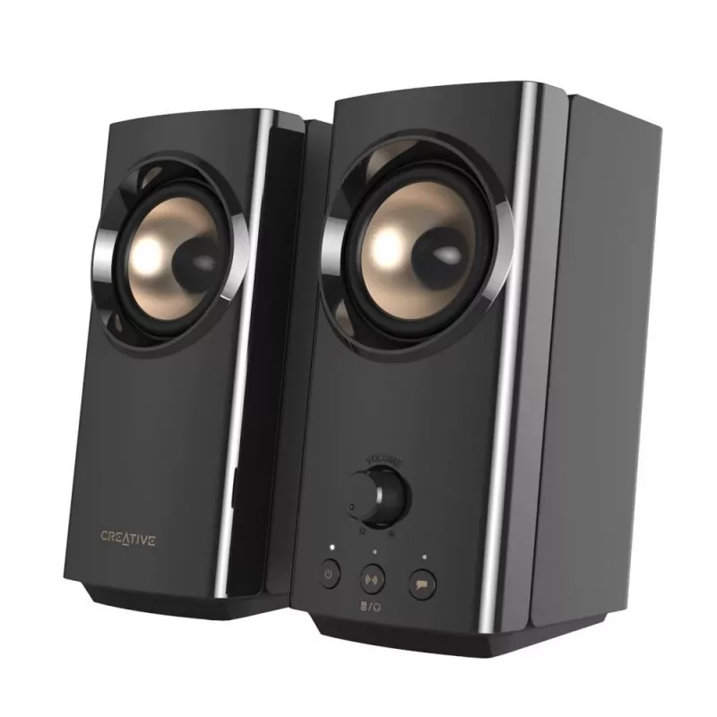 CREATIVE T60 2.0 kompaktsed Hi-Fi lauakõlarid selge dialoogi ja ruumilise heliga, Sound Blaster SmartComms Kit, USB-C heli- ja mikrofoniport ning kõrvaklappide port B