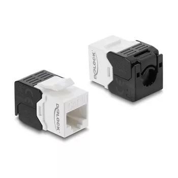 Keystone moodul DELOCK RJ45 to LSA Cat.6 UTP tööriistavaba, lame ehitus, 16,2×28,2×19,4 mm, must/valge