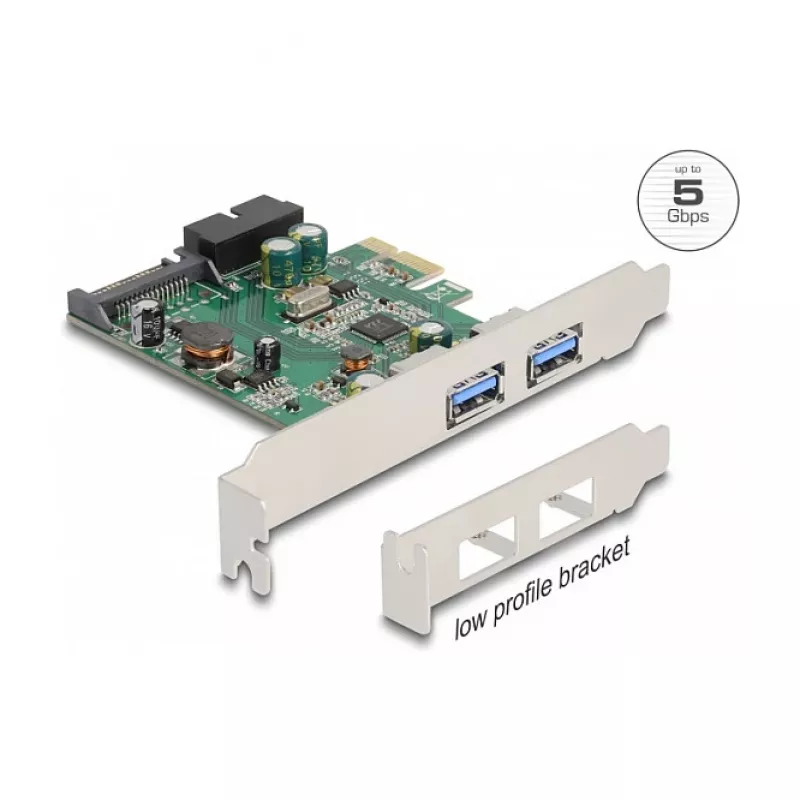 DeLOCK PCI Express x1 kaart 2 x USB 3.2 Gen 1 Type-A + 1 x sisemine 19-pin päis