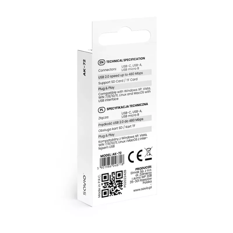 SD-kaardilugeja 3in1, USB-C + USB-A 2.0 + Micro USB