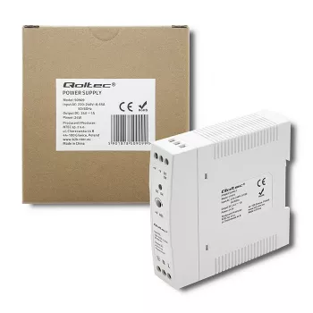 Qoltec Din Rail toiteplokk | 24W | 24V | 1A | Valge | Õhuke