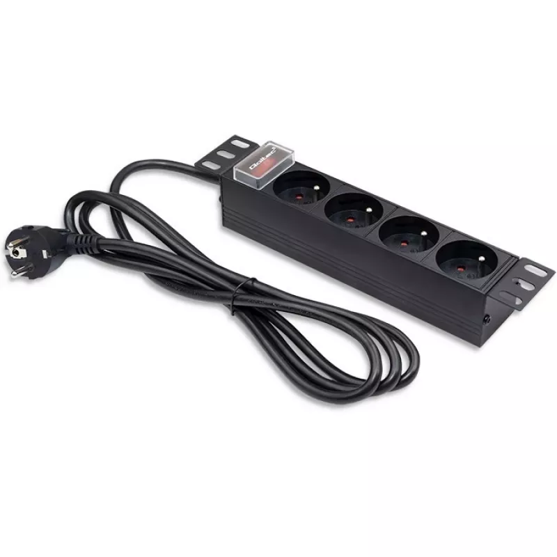 Qoltec alumiiniumist PDU 10'' RACKile | 1U | 16A | 4xPRANTSUSE | 1,8 m