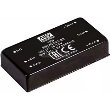 Toiteadapter/konverter MEAN WELL RSDW20F-03 — 20 W väljund, 3 V väljundpinge, sügavus 50,8 mm, kaal 35 g
