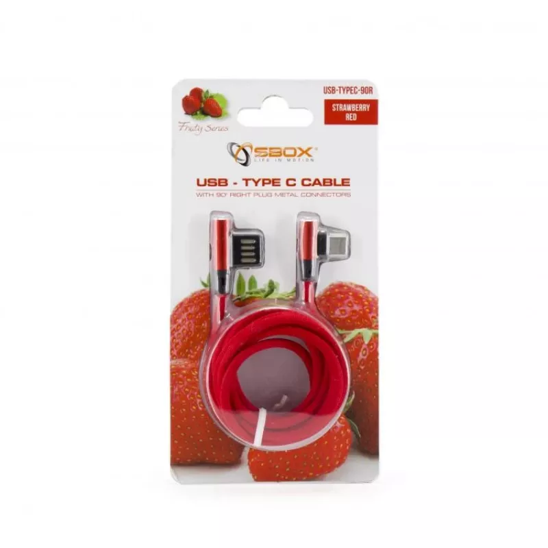 Sbox USB->Type-C 90 m/m 1,5 m Type-C-90R Maasikapunane