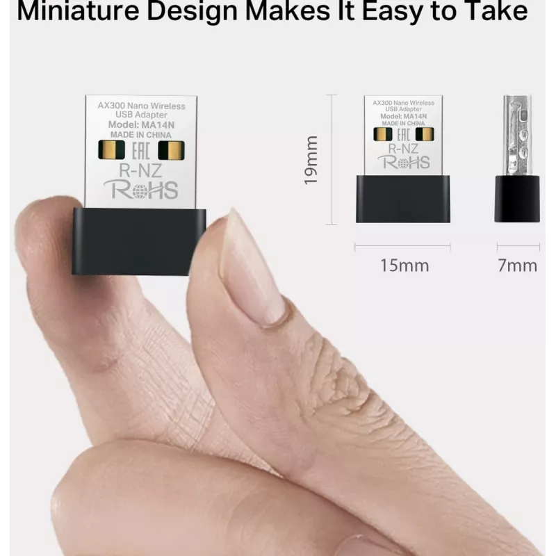 USB Wi‑Fi adapter MERCUSYS MA14N — USB Type‑A, 2,4 GHz üheribaline, kuni 287 Mb/s, must