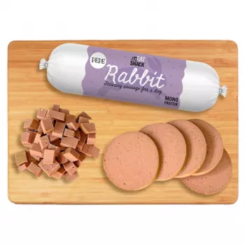 Koeramaius PAKA ZWIERZAKA Pepe Sausage Rabbit 200 g — küülikumaitseline pehme hüpoallergeenne vorstike, teravilja- ja gluteenivaba