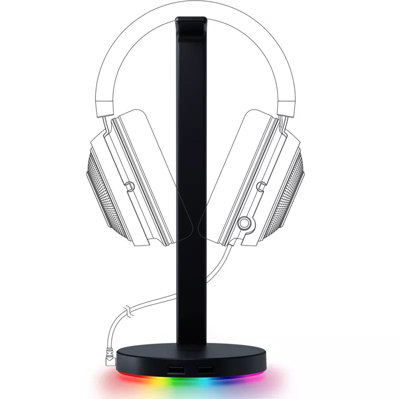 Razer Base Station V2 Chroma, must, 2 x USB 3.1 porti, 1 x 3,5 mm kombiport sisseehitatud DAC-iga, 7.1 ruumiline heli, Razer Chroma™ RGB, alumiiniumkonstruktsioon, libisemiskindel alus